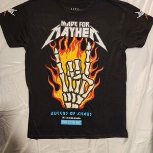 NWOT Rebel Society Made for Mayhem Queen of Chaos t-shirt. Womens Size Large